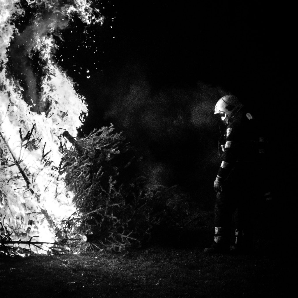 Fireman with christmas tree